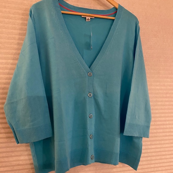 Isaac Mizrahi Sweaters - NWT aqua cardigan with 3/4 sleeves